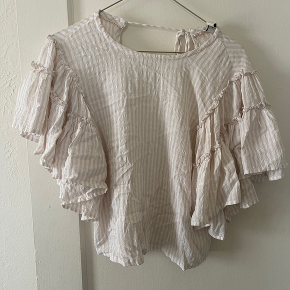 ANTHROPOLOGIE Pilcro Sybil Striped Ruffled Sleeve Blouse Top size XXS - Picture 1 of 9